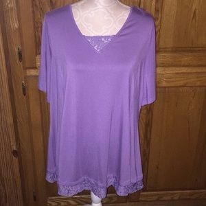 Catherines Purple Lace Trim Blouse 0X